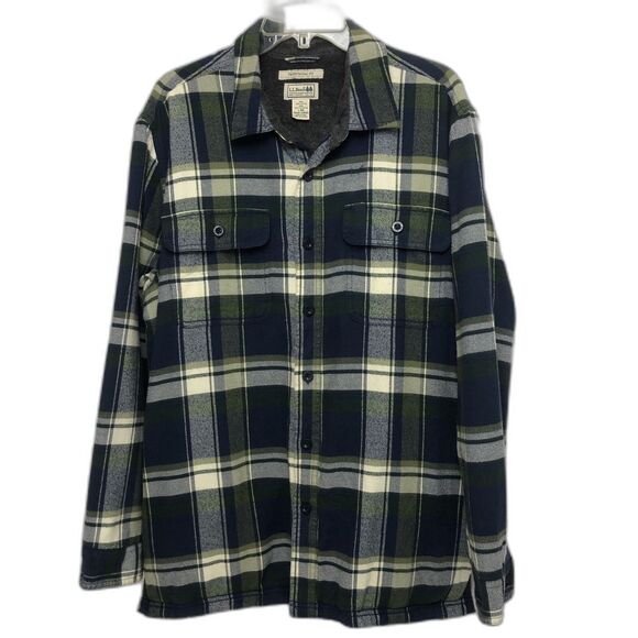 LL Bean Jacket Mens Large Blue Plaid Fleece Lined Flannel Shacket Shirt 298189 - Picture 1 of 16
